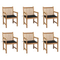 Gartenstühle 6 Stk. mit Schwarzen Kissen Massivholz Teak