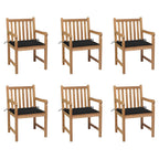 Gartenstühle 6 Stk. mit Schwarzen Kissen Massivholz Teak