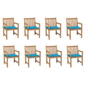 Gartenstühle 8 Stk. mit Blauen Kissen Massivholz Teak