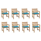 Gartenstühle 8 Stk. mit Blauen Kissen Massivholz Teak