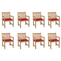 Gartenstühle 8 Stk. mit Roten Kissen Massivholz Teak