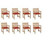 Gartenstühle 8 Stk. mit Roten Kissen Massivholz Teak