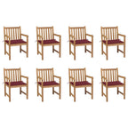 Gartenstühle 8 Stk. mit Weinroten Kissen Massivholz Teak