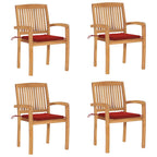 Stapelbare Gartenstühle mit Kissen 4 Stk. Massivholz Teak