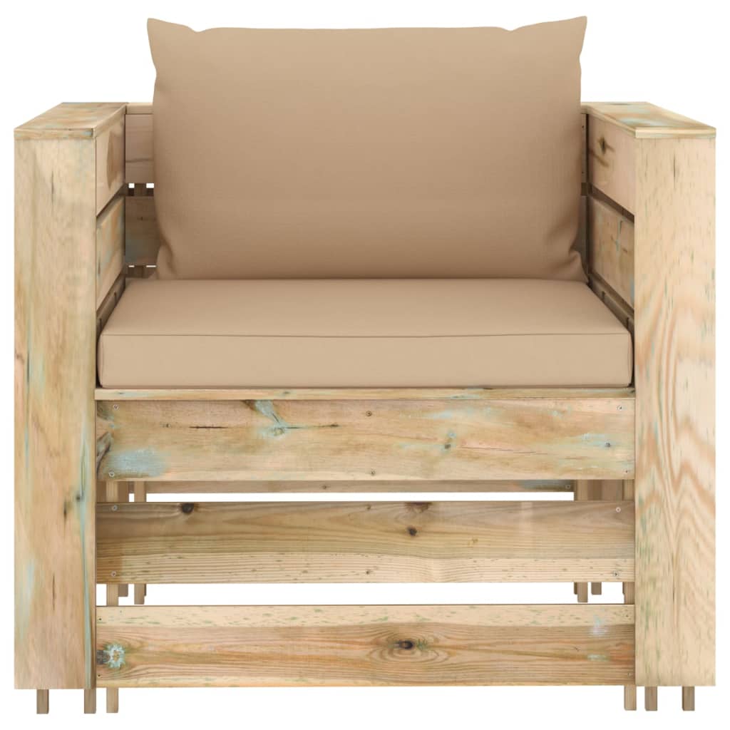 2-tlg. Garten-Lounge-Set mit Kissen Grün Imprägniertes Holz