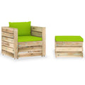 2-tlg. Garten-Lounge-Set mit Kissen Grün Imprägniertes Holz