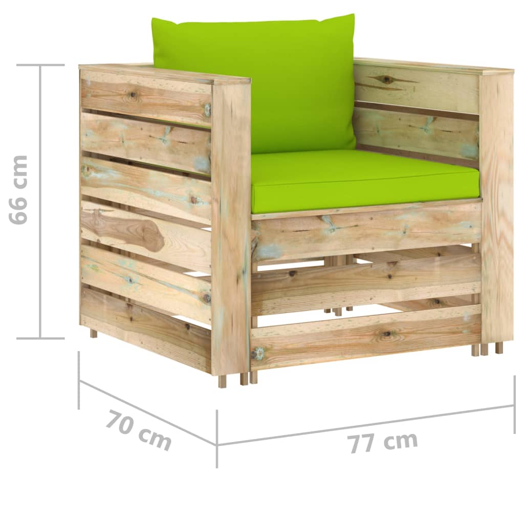 2-tlg. Garten-Lounge-Set mit Kissen Grün Imprägniertes Holz