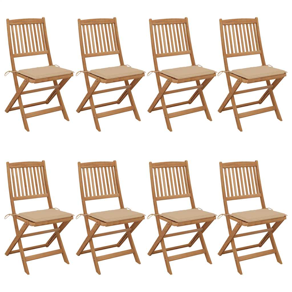 Klappbare Gartenstühle 8 Stk. mit Kissen Massivholz Akazie