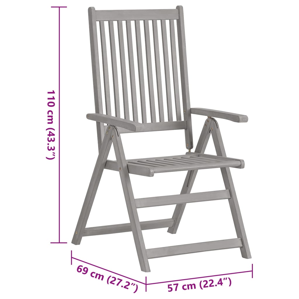 Verstellbare Gartenstühle mit Auflagen 8 Stk. Grau Akazienholz