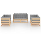 6-tlg. Garten-Lounge-Set mit Kissen Kiefer Massivholz