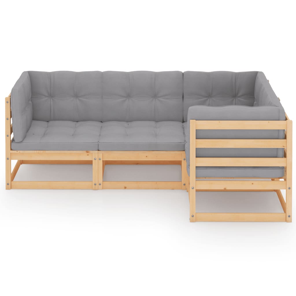 4-tlg. Garten-Lounge-Set mit Kissen Kiefer Massivholz