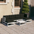 7-tlg. Garten-Lounge-Set mit Kissen Weiß Massivholz Kiefer