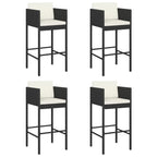 Barhocker 4 Stk. mit Kissen Schwarz Poly Rattan