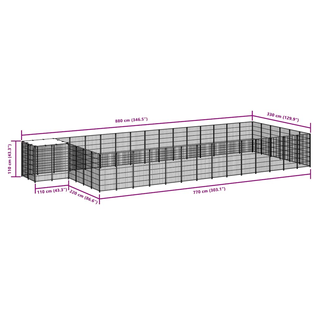 Hundezwinger Schwarz 26,62 m² Stahl