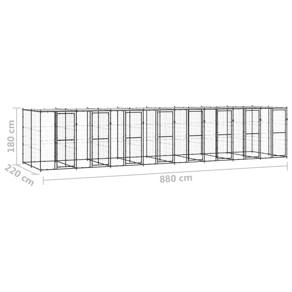 Outdoor-Hundezwinger Stahl mit Überdachung 19,36 m²