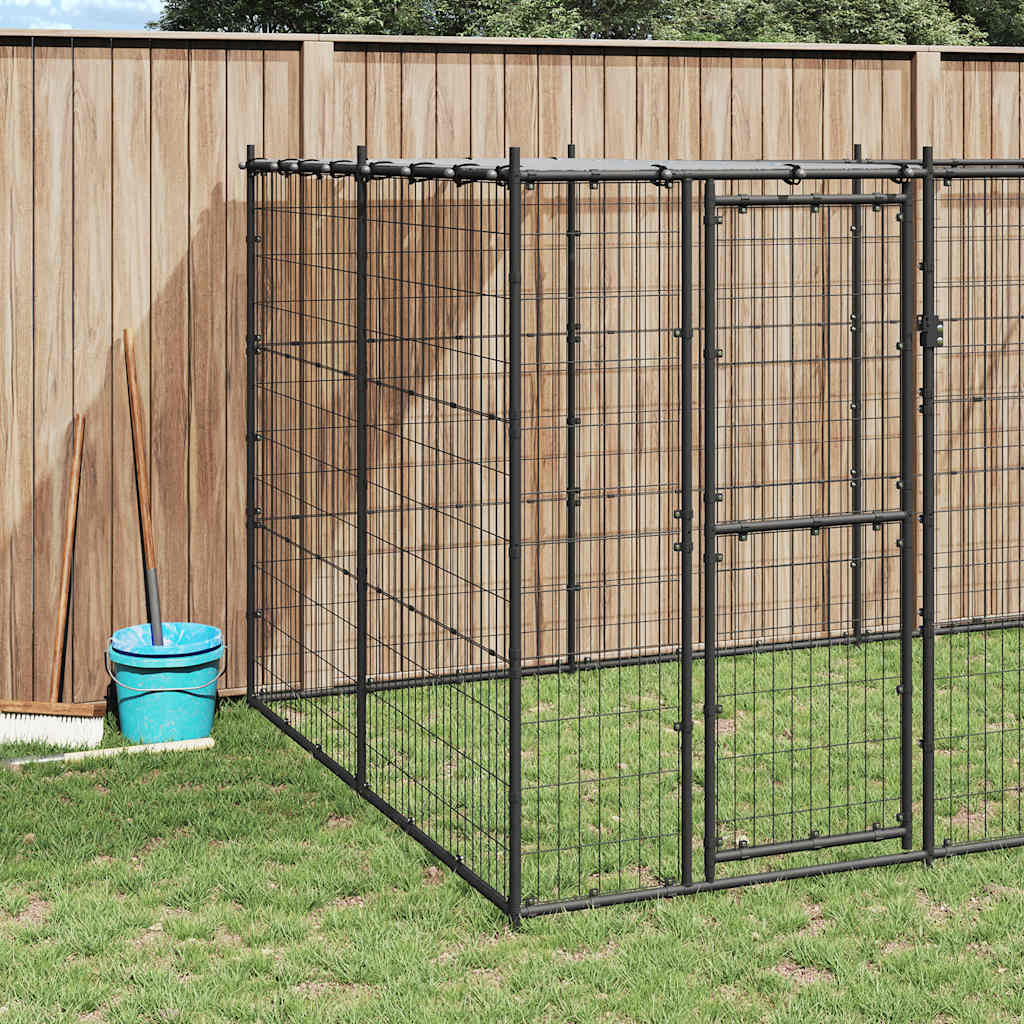 Outdoor-Hundezwinger mit Überdachung Stahl 12,1 m²