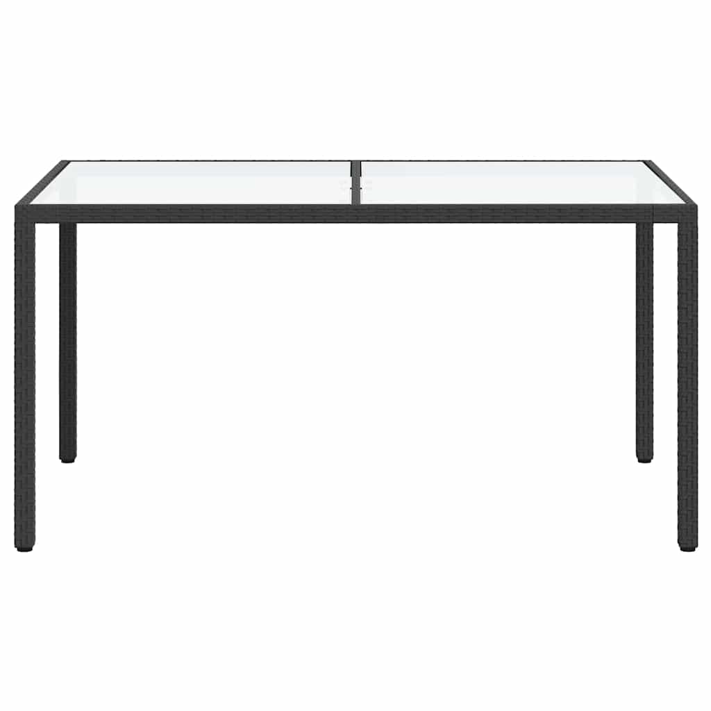 Gartentisch 150x90x75 cm Gehärtetes Glas Poly Rattan Schwarz
