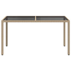 Gartentisch 150x90x75 cm Gehärtetes Glas Poly Rattan Beige