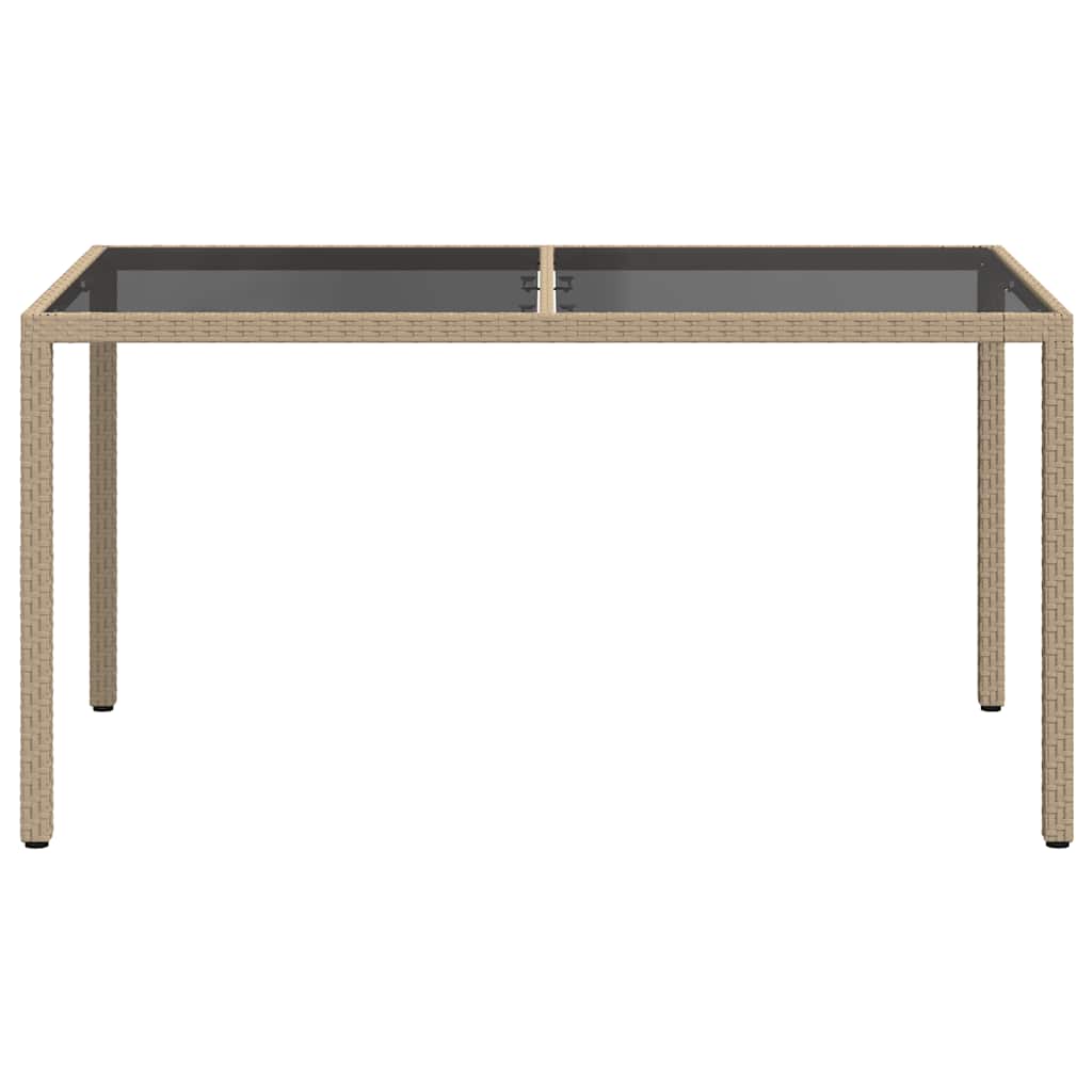 Gartentisch 150x90x75 cm Gehärtetes Glas Poly Rattan Beige