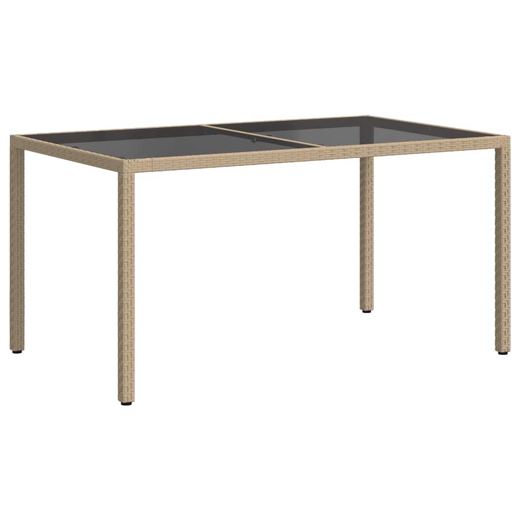 Gartentisch 150x90x75 cm Gehärtetes Glas Poly Rattan Beige
