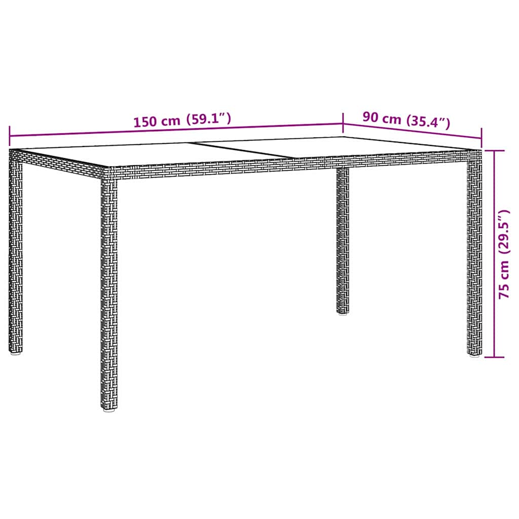Gartentisch 150x90x75 cm Gehärtetes Glas Poly Rattan Beige