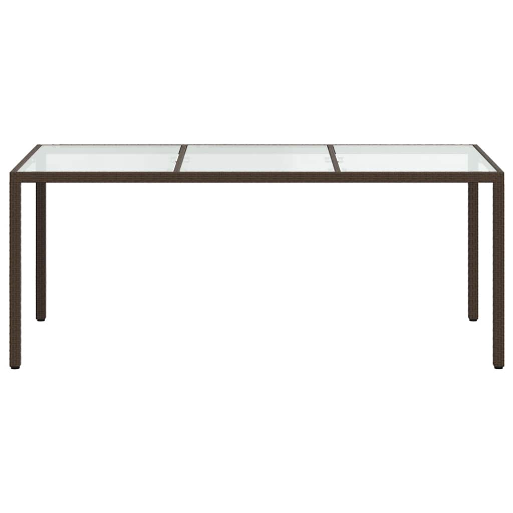 Gartentisch Braun 190x90x75 cm Gehärtetes Glas und Poly Rattan