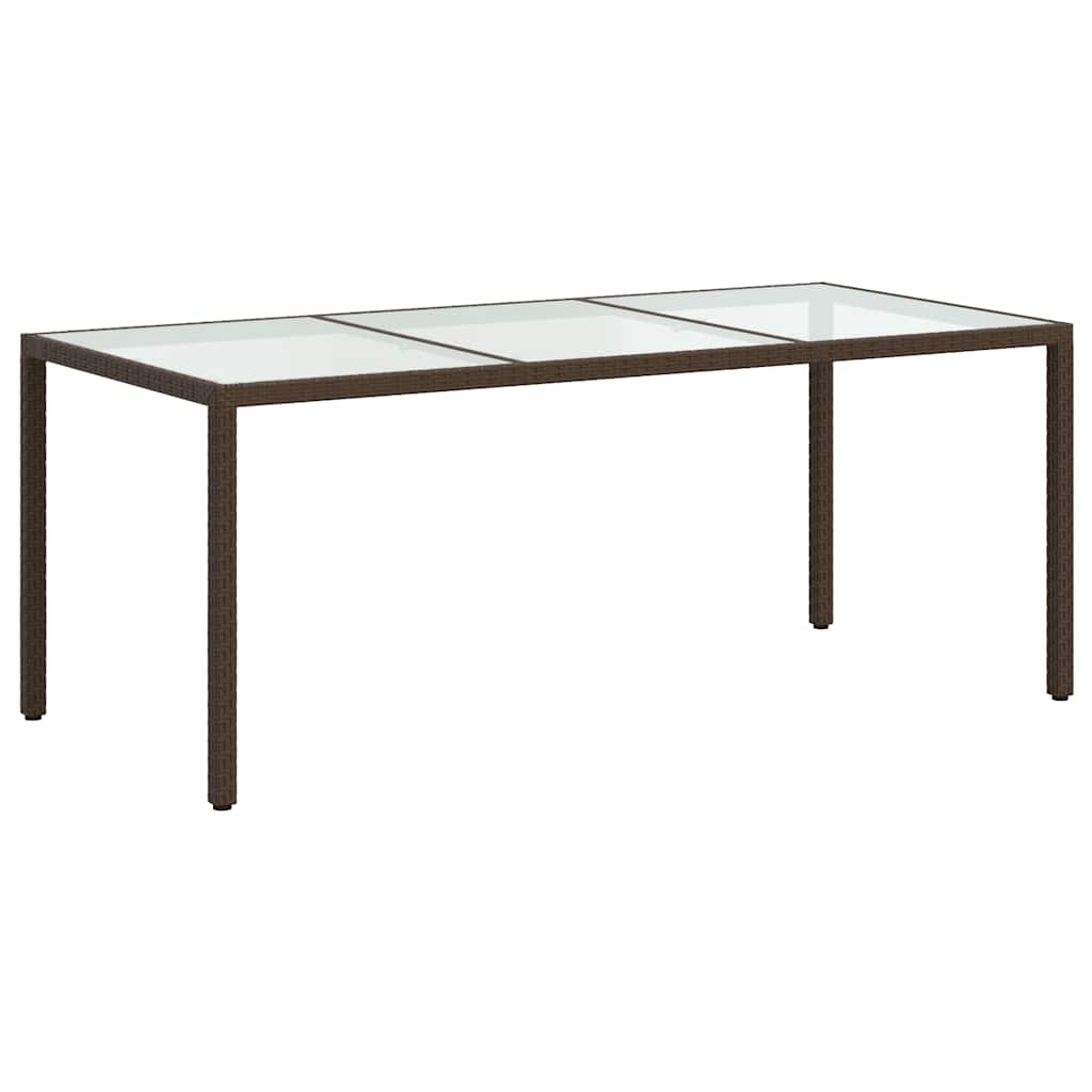 Gartentisch Braun 190x90x75 cm Gehärtetes Glas und Poly Rattan