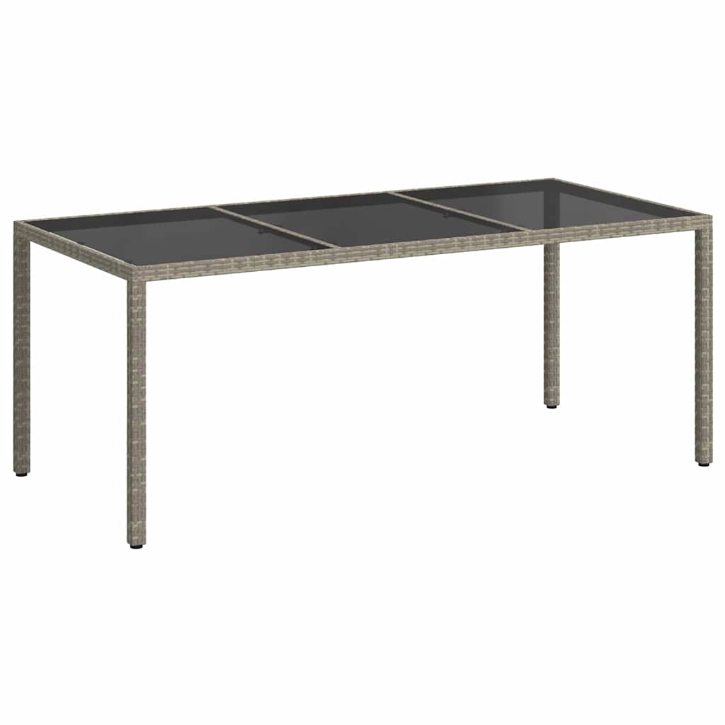 Gartentisch Grau 190x90x75 cm Gehärtetes Glas und Poly Rattan