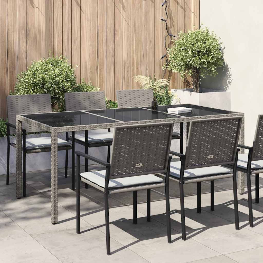 Gartentisch Grau 190x90x75 cm Gehärtetes Glas und Poly Rattan