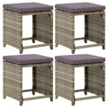 Gartenhocker 4 Stk. mit Kissen Poly Rattan Grau