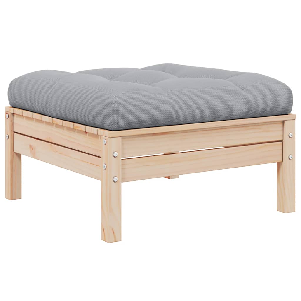 Gartenhocker mit Grauem Kissen Massivholz Kiefer