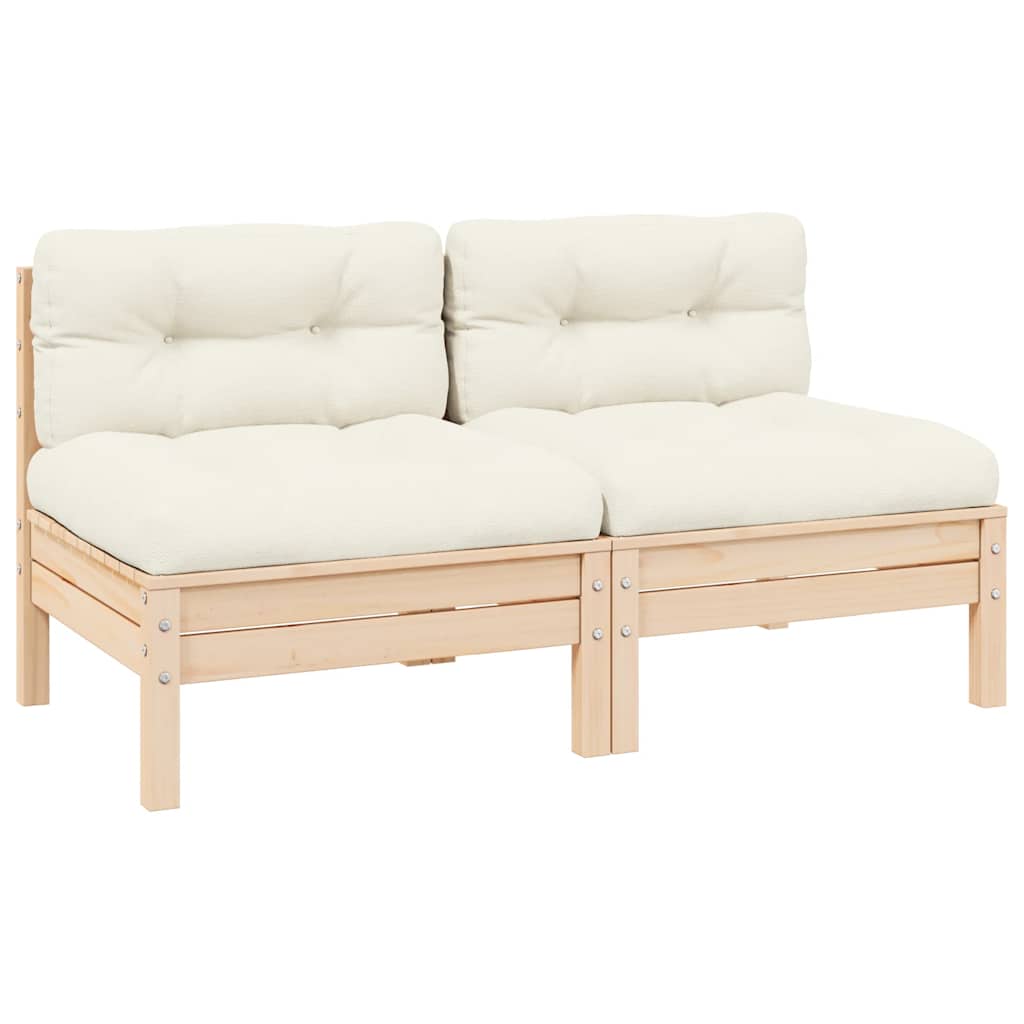 Gartensofa 2-Sitzer mit Kissen in Creme Massivholz Kiefer