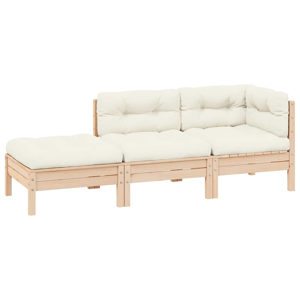 3-tlg. Garten-Lounge-Set mit Kissen in Creme Massivholz Kiefer