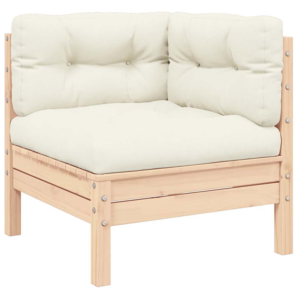 3-tlg. Garten-Lounge-Set mit Kissen in Creme Massivholz Kiefer