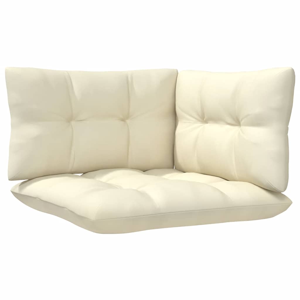 3-tlg. Garten-Lounge-Set mit Kissen in Creme Massivholz Kiefer