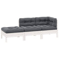 3-tlg. Garten-Lounge-Set mit Kissen Weiß Kiefer Massivholz