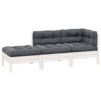 3-tlg. Garten-Lounge-Set mit Kissen Weiß Kiefer Massivholz