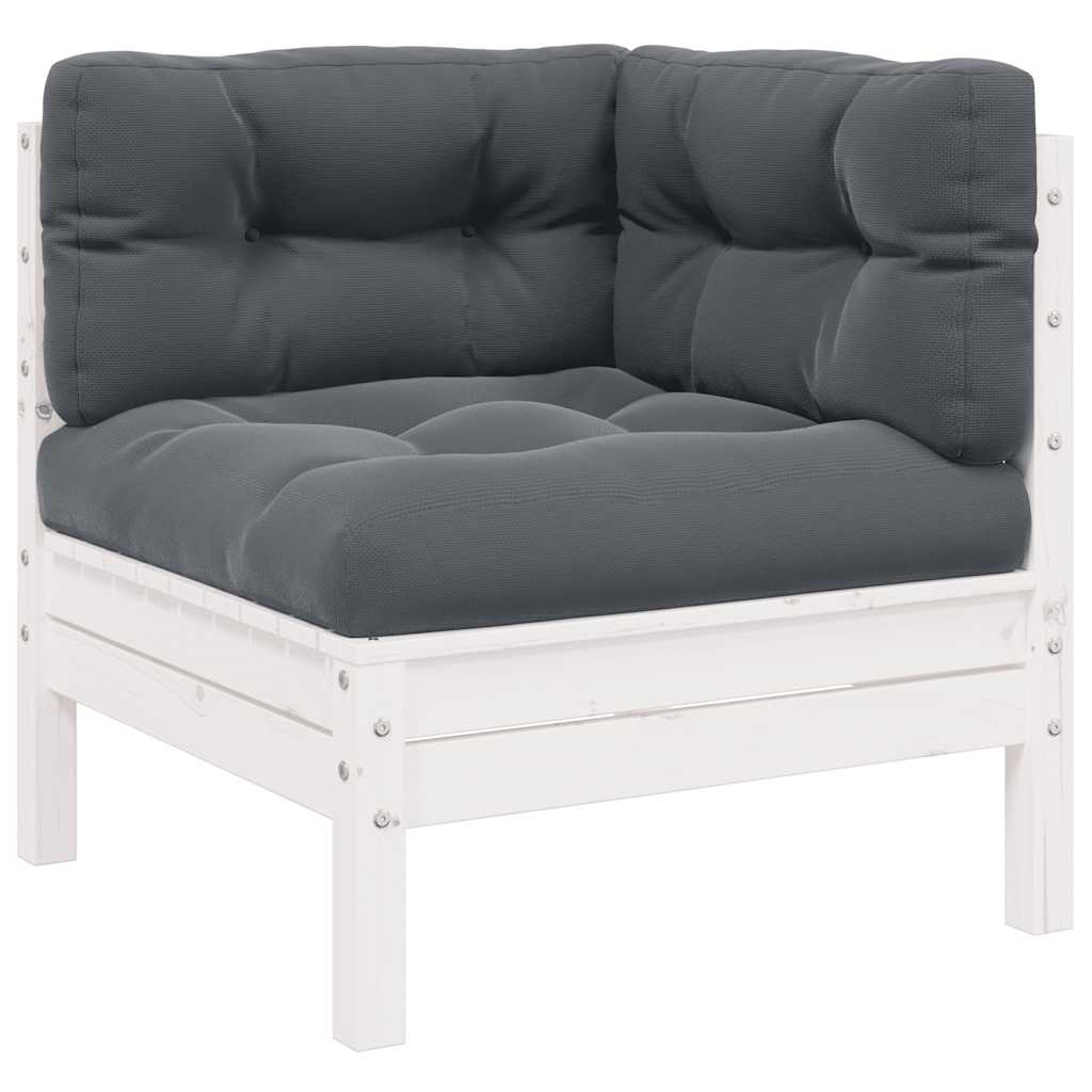 3-tlg. Garten-Lounge-Set mit Kissen Weiß Kiefer Massivholz