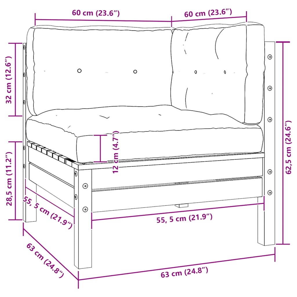 3-tlg. Garten-Lounge-Set mit Kissen Weiß Kiefer Massivholz