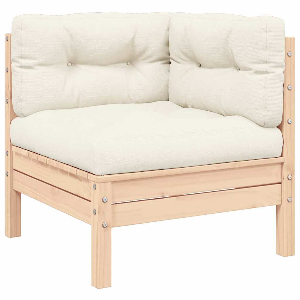3-tlg. Garten-Lounge-Set mit Kissen in Creme Massivholz Kiefer