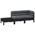 3-tlg. Garten-Lounge-Set mit Kissen Schwarz Kiefer Massivholz