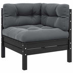 3-tlg. Garten-Lounge-Set mit Kissen Schwarz Kiefer Massivholz