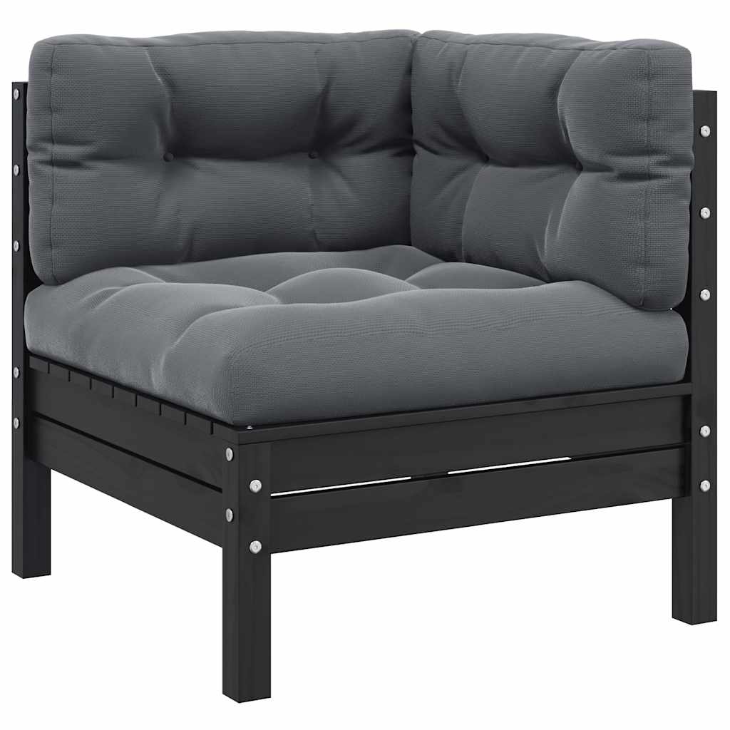 3-tlg. Garten-Lounge-Set mit Kissen Schwarz Kiefer Massivholz