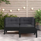 3-tlg. Garten-Lounge-Set mit Kissen Schwarz Massivholz Kiefer