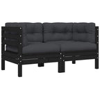 3-tlg. Garten-Lounge-Set mit Kissen Schwarz Massivholz Kiefer