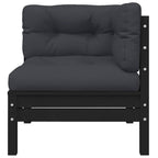 3-tlg. Garten-Lounge-Set mit Kissen Schwarz Massivholz Kiefer