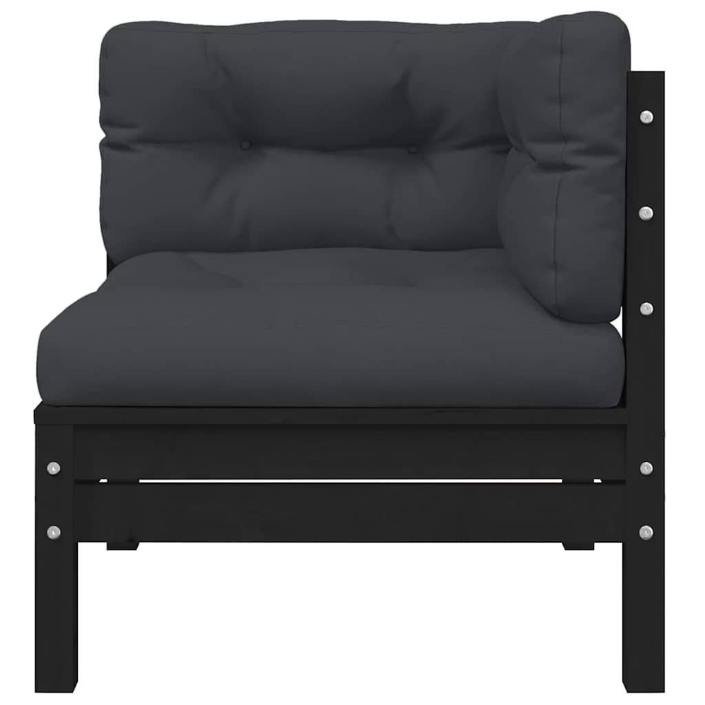 3-tlg. Garten-Lounge-Set mit Kissen Schwarz Massivholz Kiefer