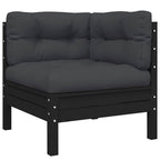 3-tlg. Garten-Lounge-Set mit Kissen Schwarz Massivholz Kiefer