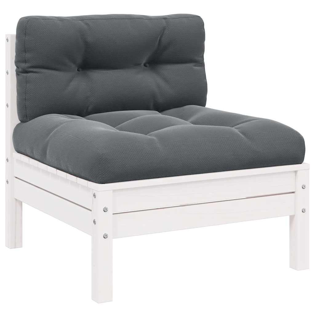 3-tlg. Garten-Lounge-Set mit Kissen Weiß Kiefer Massivholz