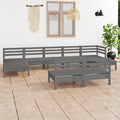 9-tlg. Garten-Lounge-Set Grau Massivholz Kiefer